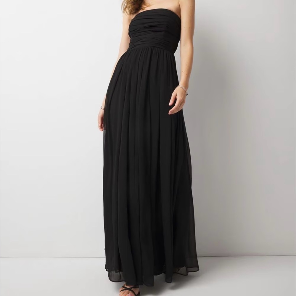 NWT White House Black Market Black Strapless Chiffon Maxi Dress Size 6